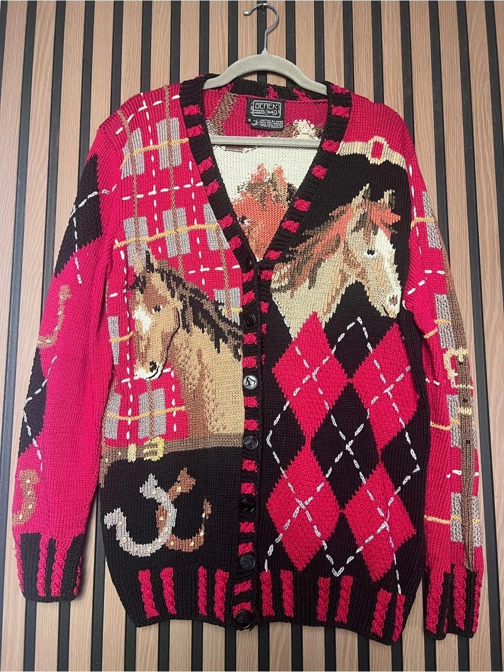 Berek Horse & Western Cardigan Red & Black Size Small